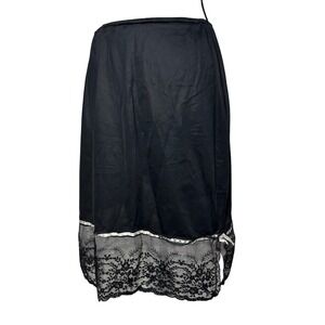 VTG Van Raalte Black Nylon Half Slip Skirt 22" Wide Floral Lace Trim Lingerie